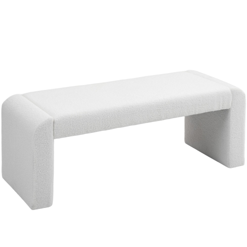 Banc d'extrémité rembourré de 47&nbsp;po de HOMCOM, banc d'entrée bouclé, pouf moderne en U pour chambre, salon, corridor, blanc