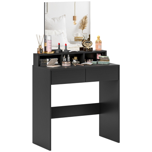 HOMCOM – Coiffeuse de maquillage avec miroir, pour chambre, table à langer moderne avec 2 tiroirs de rangement, 3 compartiments, pour femmes filles,