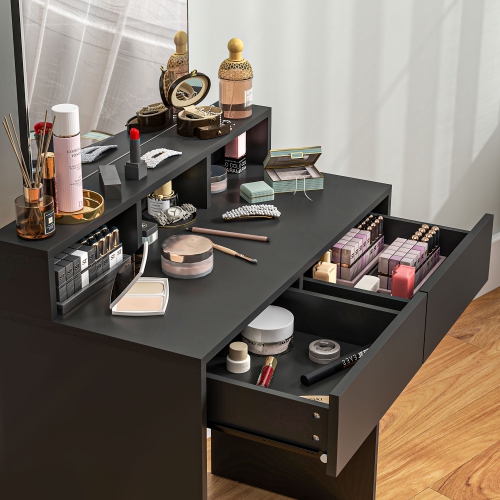 HOMCOM Makeup Vanity Desk with Mirror, for Bedroom, Modern Dressing Table with 2 Storage Drawers, 3 Compartments, for Women Girls, Black