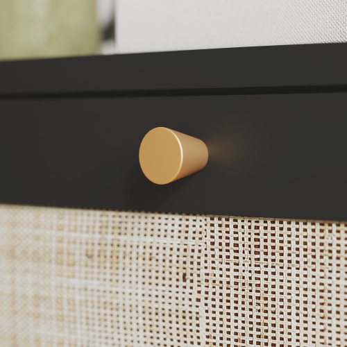 HOMCOM Boho Rattan Shoe Cabinet with 4 Flip Drawers and Adjustable Shelves, Narrow Shoe Storage Cabinet, Holds 20 Pairs for Entryway, Hallway, Black