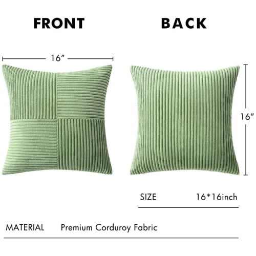 Sage Green Corduroy Pillow Covers Pack of 2 Boho Decorative Spliced Soft Solid Couch Pillowcases Cross Patchwork Textured Cushion Covers for Living