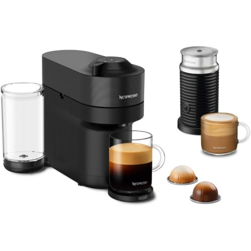 Machine à café et à espresso Vertuo Pop+ de Nespresso avec Aeroccino de De'Longhi, noir réglisse