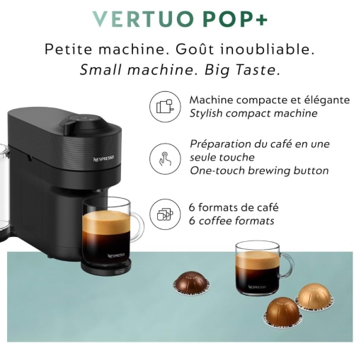 Nespresso Vertuo Pop+ Coffee and Espresso Machine with Aeroccino by De'Longhi, Liquorice Black