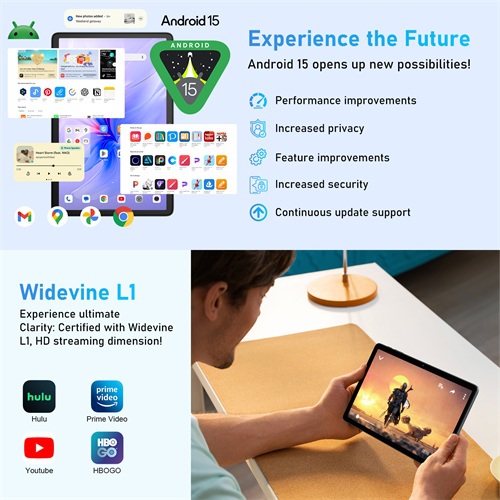Android 15 Tablet Tab 60 WiFi, Blackview 10.1" HD Display with 12GB+128GB(Expand to 2TB) Tablets, Octa core, 5MP+8MP, WiFi 6,BT5.3, Support Widevine