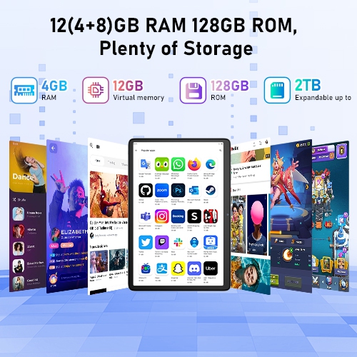 Android 15 Tablet Tab 60 WiFi, Blackview 10.1" HD Display with 12GB+128GB(Expand to 2TB) Tablets, Octa core, 5MP+8MP, WiFi 6,BT5.3, Support Widevine