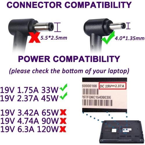 Laptop Power Supply 45W Notebook Charger for Asus UX330 UX330U UX360 UX360C UX305 UX305C X540 X541 F553 F553M F556 F556U F302 K556 K556U Taichi 21 31