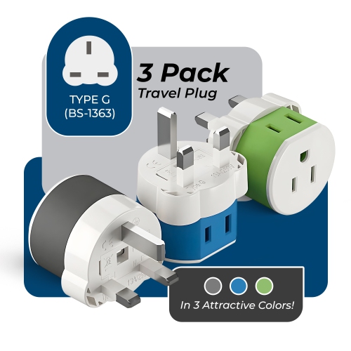OREI UK, Dubai Travel Adapter - 2 in 1 - Type G - Compact Design