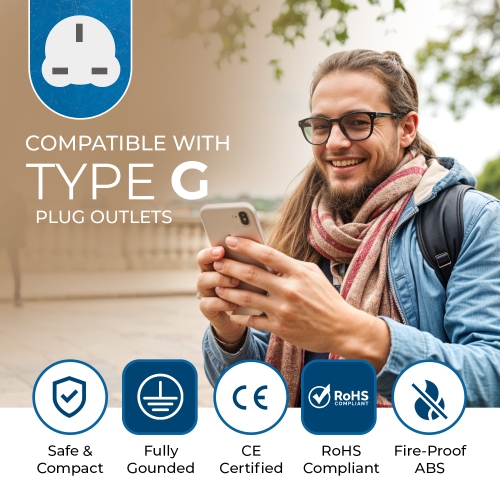 OREI UK, Dubai Travel Adapter - 2 in 1 - Type G - Compact Design