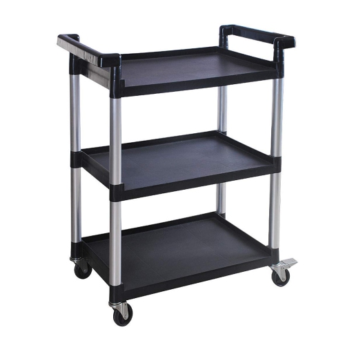 MaxWorks 80774 3-Shelf Utility Plastic Cart with Wheels-225 Lbs Maximum Capacity, Black