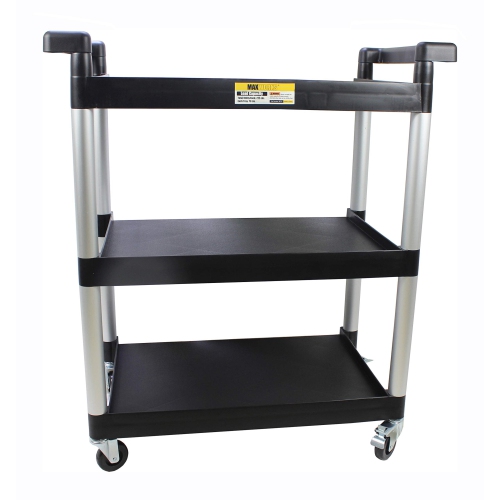MaxWorks 80774 3-Shelf Utility Plastic Cart with Wheels-225 Lbs Maximum Capacity, Black