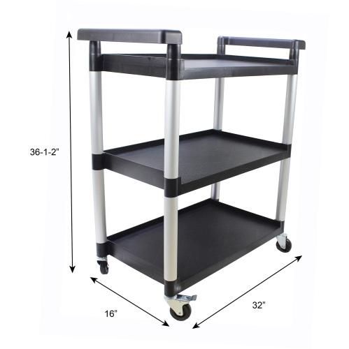 MaxWorks 80774 3-Shelf Utility Plastic Cart with Wheels-225 Lbs Maximum Capacity, Black