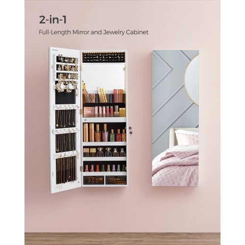 Armoire à bijoux SONGMICS avec miroir éclairé intégré, rangement mural ou de porte, UJJC013W01 blanc