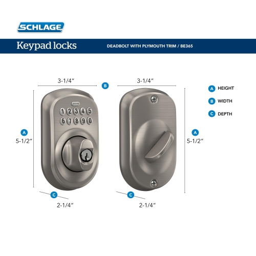 Schlage BE365 PLY 622 Keypad Electronic Deadbolt, Matte Black