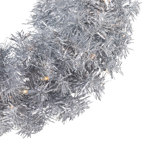 Pre-Lit Artificial Tinsel Christmas Wreath - 24" - Silver - Clear Lights
