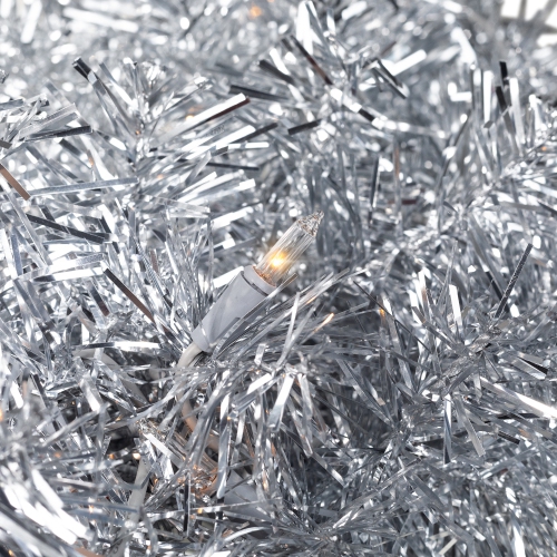 Pre-Lit Artificial Tinsel Christmas Wreath - 24" - Silver - Clear Lights