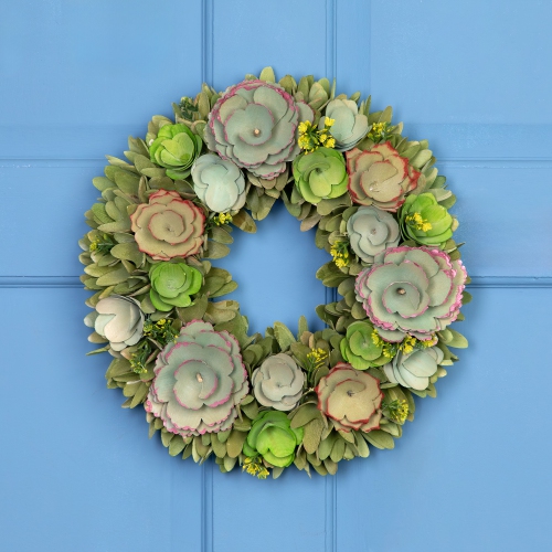 Couronne à ressort artificielle en bois à petites fleurs - 14&nbsp;po