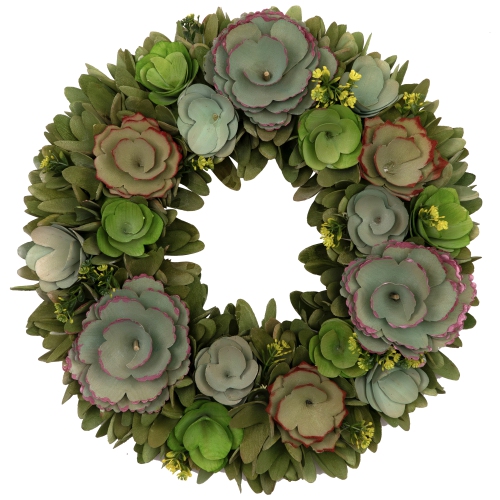 Couronne à ressort artificielle en bois à petites fleurs - 14&nbsp;po