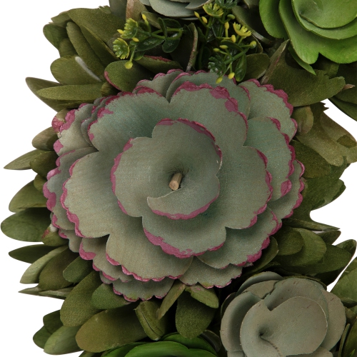 Couronne à ressort artificielle en bois à petites fleurs - 14&nbsp;po