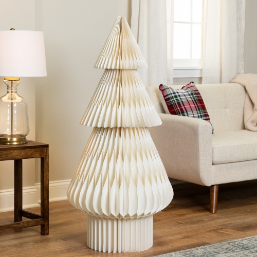 NORTHLIGHT  Tall Paper Accordion Honeycomb Foldable Christmas Tree - 4' - Cream