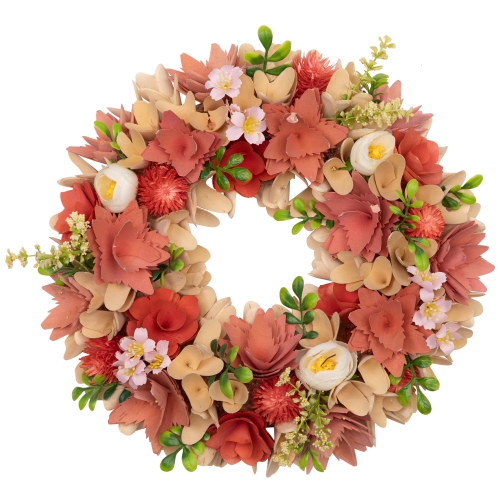 Artificial Mini Thistle Flowers Wooden Spring Wreath - 14"