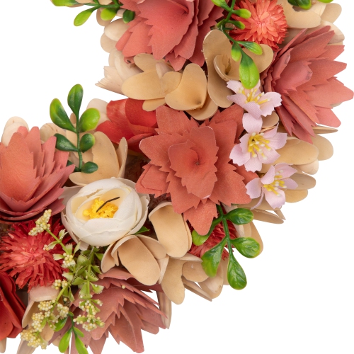 Artificial Mini Thistle Flowers Wooden Spring Wreath - 14"