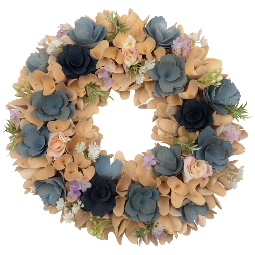 Wooden Spring Wreath with Mini Artificial Flowers- 14"