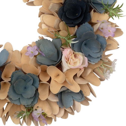 Wooden Spring Wreath with Mini Artificial Flowers- 14"