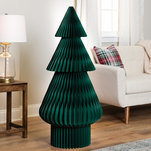 Tall Accordion Honeycomb Foldable Paper Christmas Tree - 4' - Dark Green