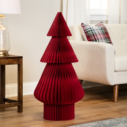 NORTHLIGHT  Accordion Honeycomb Foldable Paper Christmas Tree - 3' - In Red