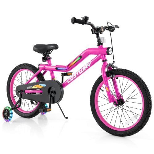 Vélo d'entraînement éclairé à DEL de 18&nbsp;po pour enfants de Costway avec roues de frein à rétropédalage à siège réglable
