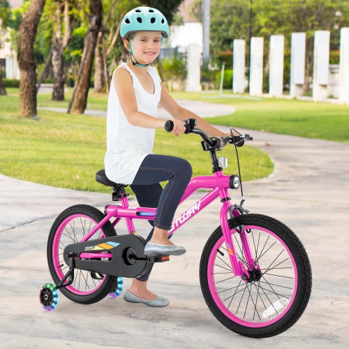 Costway 18" LED Lighted Kids Bike with Adjustable Seat Coaster Brake Training Wheels
