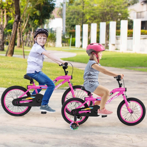 Costway 18" LED Lighted Kids Bike with Adjustable Seat Coaster Brake Training Wheels