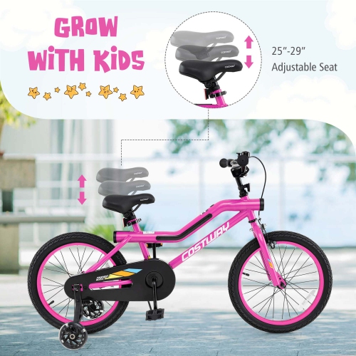 Costway 18" LED Lighted Kids Bike with Adjustable Seat Coaster Brake Training Wheels