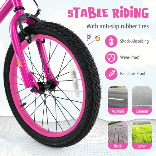 Costway 18" LED Lighted Kids Bike with Adjustable Seat Coaster Brake Training Wheels