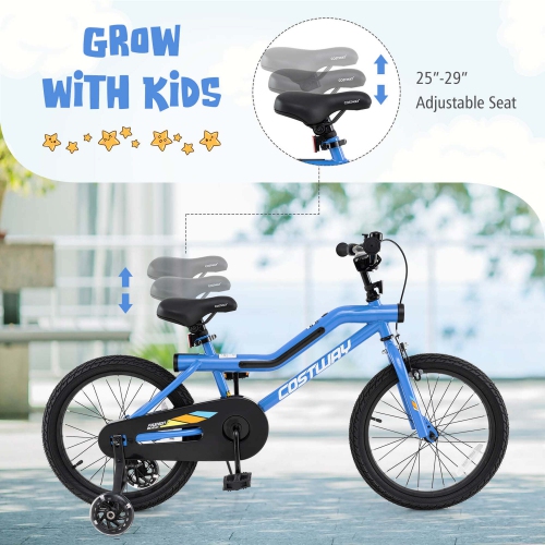 Costway 18" LED Lighted Kids Bike with Adjustable Seat Coaster Brake Training Wheels