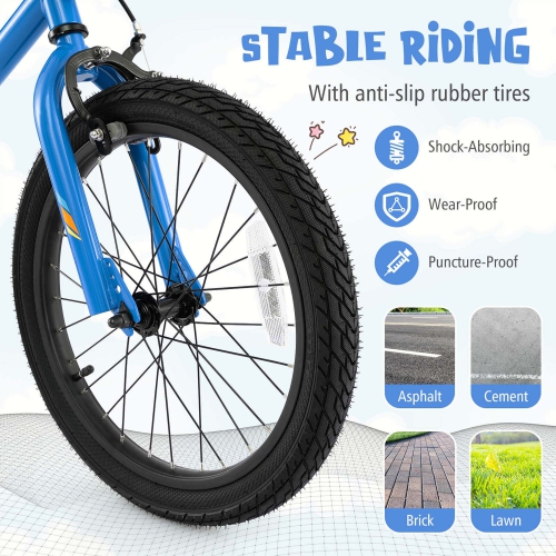 Costway 18" LED Lighted Kids Bike with Adjustable Seat Coaster Brake Training Wheels