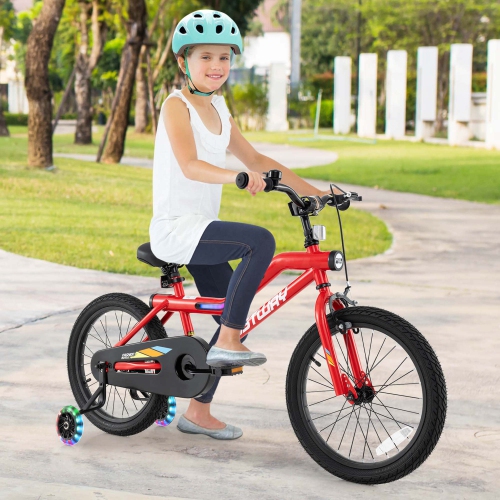 Costway 18" LED Lighted Kids Bike with Adjustable Seat Coaster Brake Training Wheels