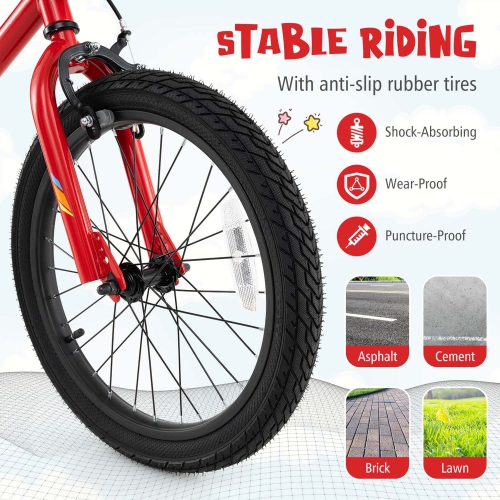 Costway 18" LED Lighted Kids Bike with Adjustable Seat Coaster Brake Training Wheels