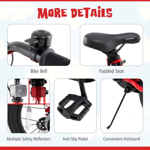 Costway 18" LED Lighted Kids Bike with Adjustable Seat Coaster Brake Training Wheels