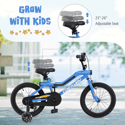 Costway 16" LED Lighted Kids Bike with Adjustable Seat Coaster Brake Training Wheels