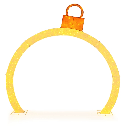 COSTWAY  10.5 Ft Christmas Pre-Lit Arch With Gold Ornament Cap 300 Warm Led Lights In White