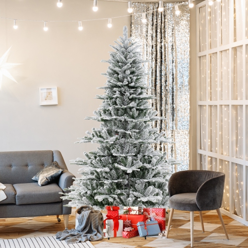 Arbre de Noël artificiel floqué de 7 pi avec 1119 pointes en PVC et en PE de Costway, 620 lumières à DEL