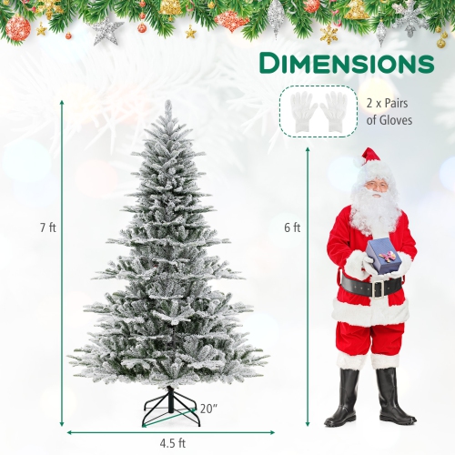 Arbre de Noël artificiel floqué de 7 pi avec 1119 pointes en PVC et en PE de Costway, 620 lumières à DEL