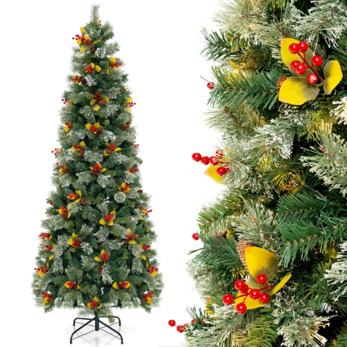 Arbre de Noël artificiel de 7,5 pi de Costway avec 1096 pointes de branches, 460 lumières à DEL blanc chaud