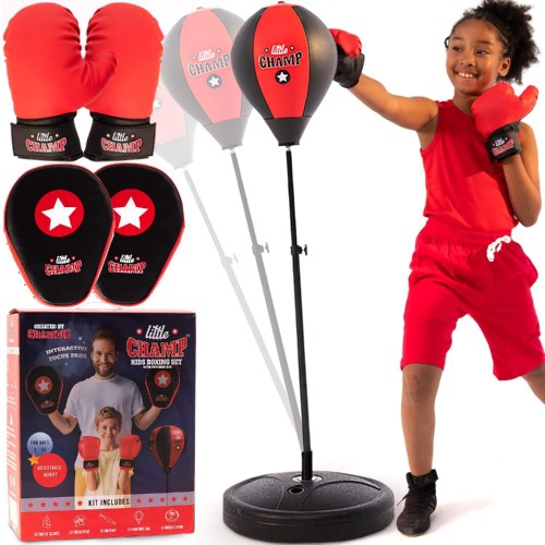 Ensemble de boxe pour enfants, sac de frappe intérieur extérieur avec support réglable, gants, tapis d'entraînement pour enfants de 3-10 ans