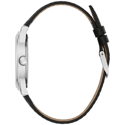 Montre à quartz pour hommes Classic de Bulova 38 mm avec boîtier en acier inoxydable argenté Bracelet en cuir noir et cadran gris