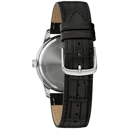 Montre à quartz pour hommes Classic de Bulova 38 mm avec boîtier en acier inoxydable argenté Bracelet en cuir noir et cadran gris