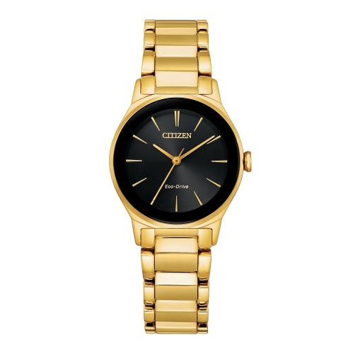 Citizen Ladies Axiom Eco-Drive Watch 28mm Gold-Tone Stainless Steel Case and Bracelet with Black Dial