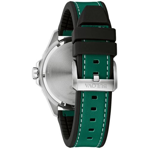 Bulova Mens Marine Star Quartz Watch 46.5mm Silver-Tone Stainless Steel Case Green Leather and Silicone Strap with Green Dial