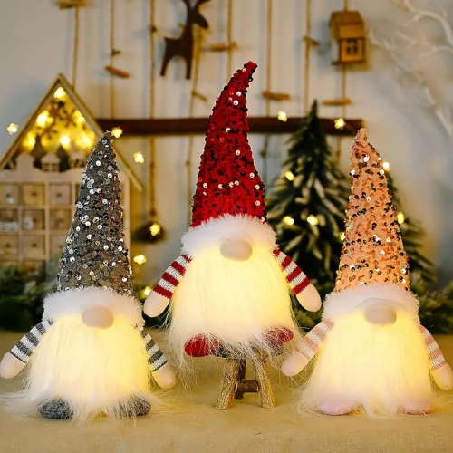 3-Pcs Sequin Christmas Gnomes Plush - 11.8" Light-Up Swedish Santa Elf Decor Ornaments